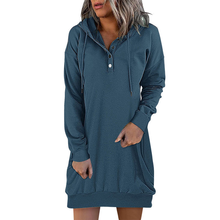 Women's everyday comfort long hoodie, Valeria, featuring a clean minimalist design for casual wear.