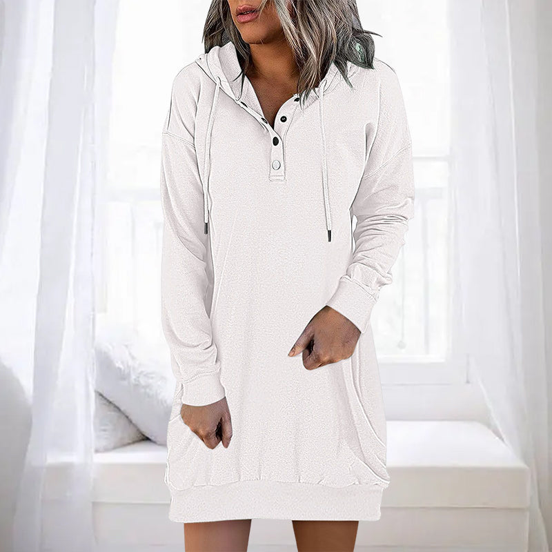Stylish women's pullover, Valeria long hoodie, offering a minimalist design for comfort & casual appeal.