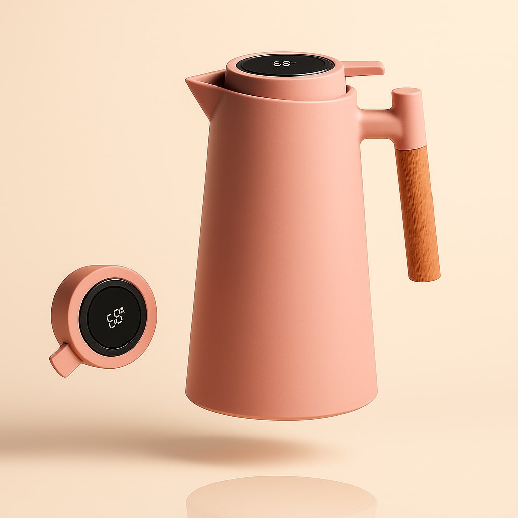 Premium 1-liter insulated thermal carafe, a kitchen essential for hot/cold drinks with temp display.