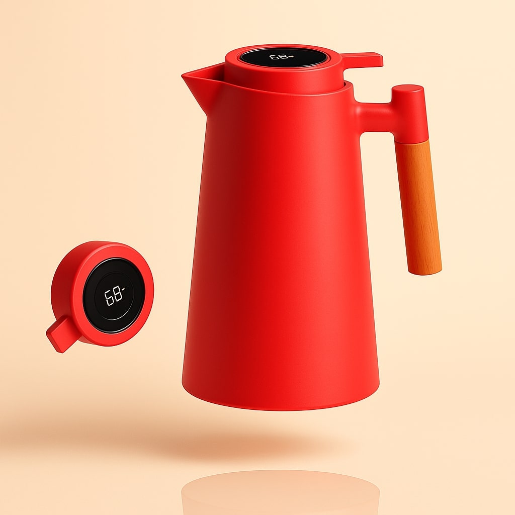 A versatile insulated jug and tea pot with a clear temperature display, keeping drinks hot or cold.