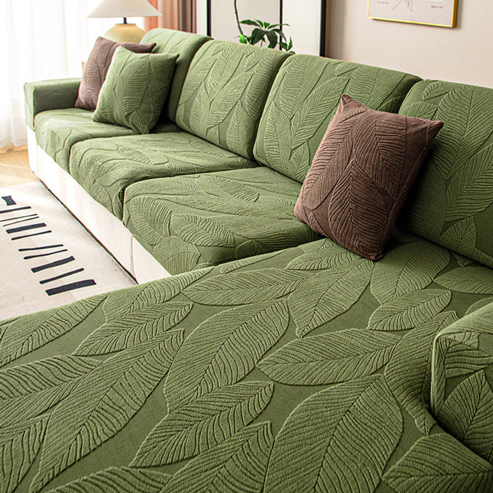 Waterproof & anti-scratch sofa cover. Pet-friendly jacquard furniture protector for a clean, modern living room.