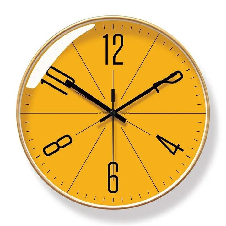 Close-up of a stylish Nordic wall clock with silent sweep hands, modern minimalist design for home.