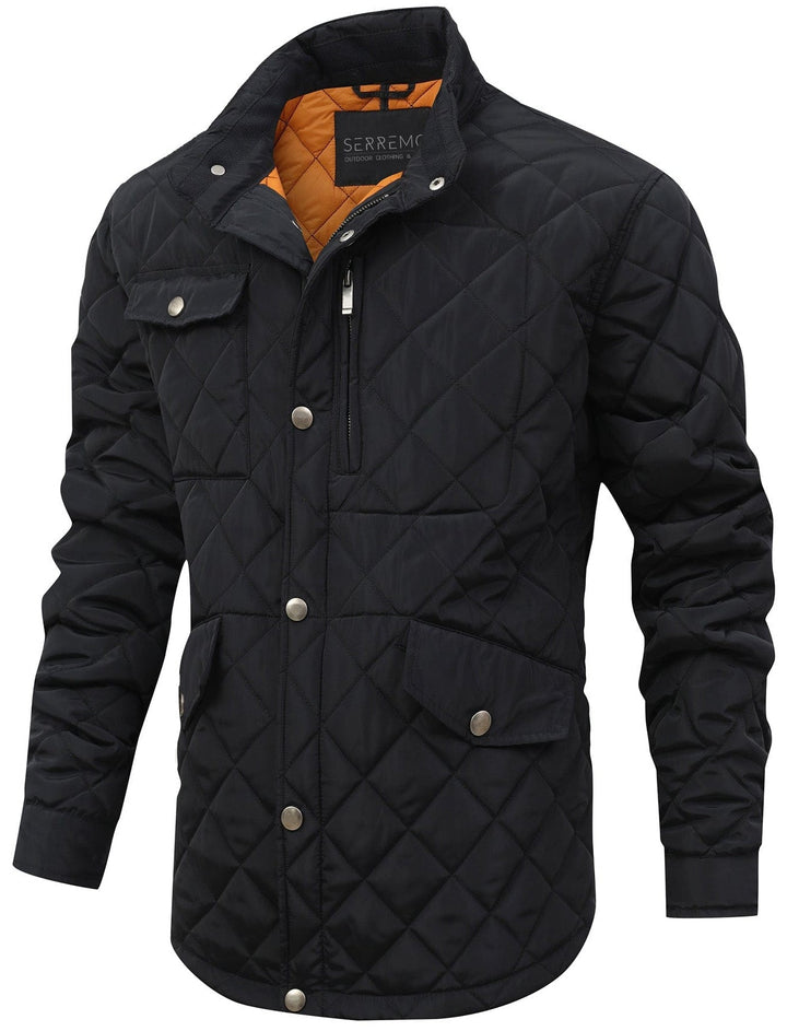 Women's sleek quilted vest in navy blue, side profile, ideal for fall and spring layering.