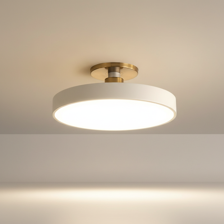 Scandinavian design semi-recessed LED ceiling light, ideal for soft, glare-free lighting in kids' rooms.