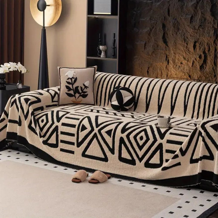 Modern urban maze pattern sofa cover. Protects living room furniture with a stylish, pet-friendly design.