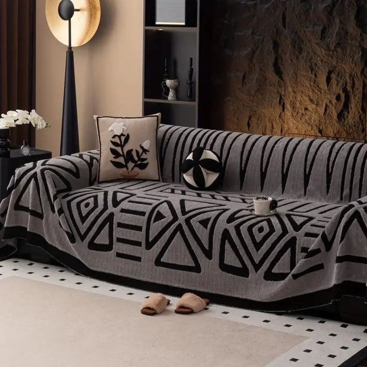 Chic urban maze sectional couch cover. Modern furniture protector for living rooms, featuring a non-slip design.