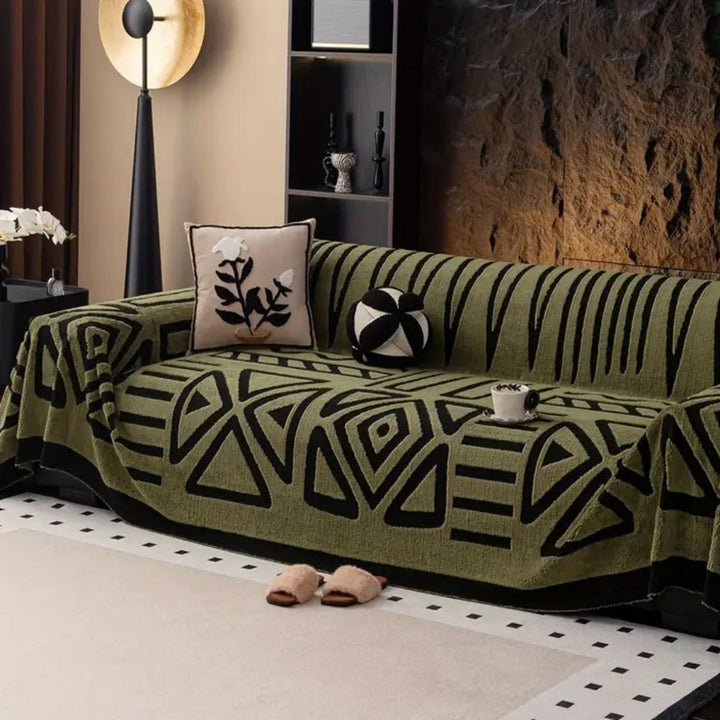 Pet-friendly, non-slip modern sofa cover in a chic urban maze jacquard pattern. Ideal living room home decor.