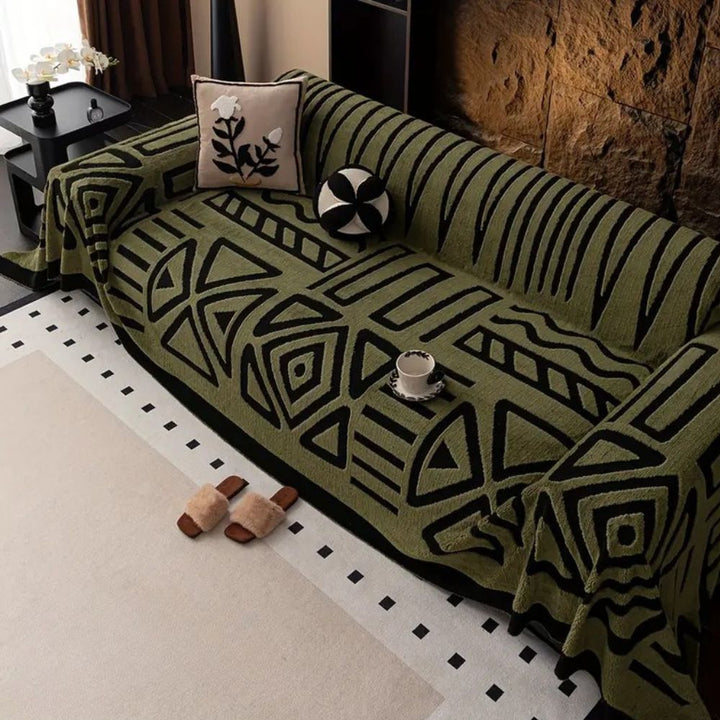 Modern urban maze design couch cover. Washable, non-slip furniture upgrade, perfect for protecting your sofa.