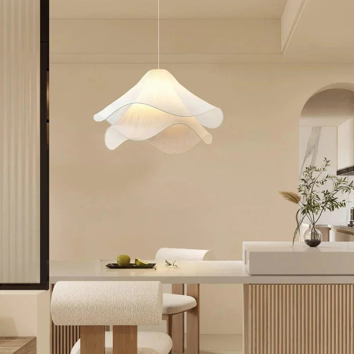 Modern White Fabric Flower LED Pendant Light - Lexians