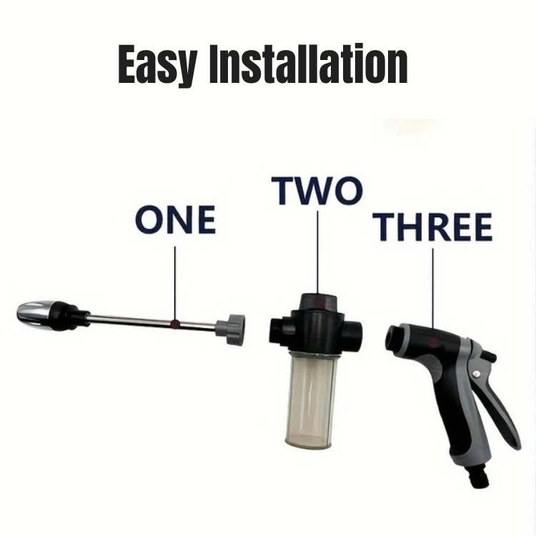 Compact multi-function car power washer, easily connects to garden hose for powerful car care spray.