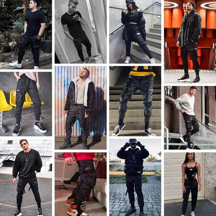 Modern men's multi-pocket cargo pants, great for urban streetwear and comfortable leisure.