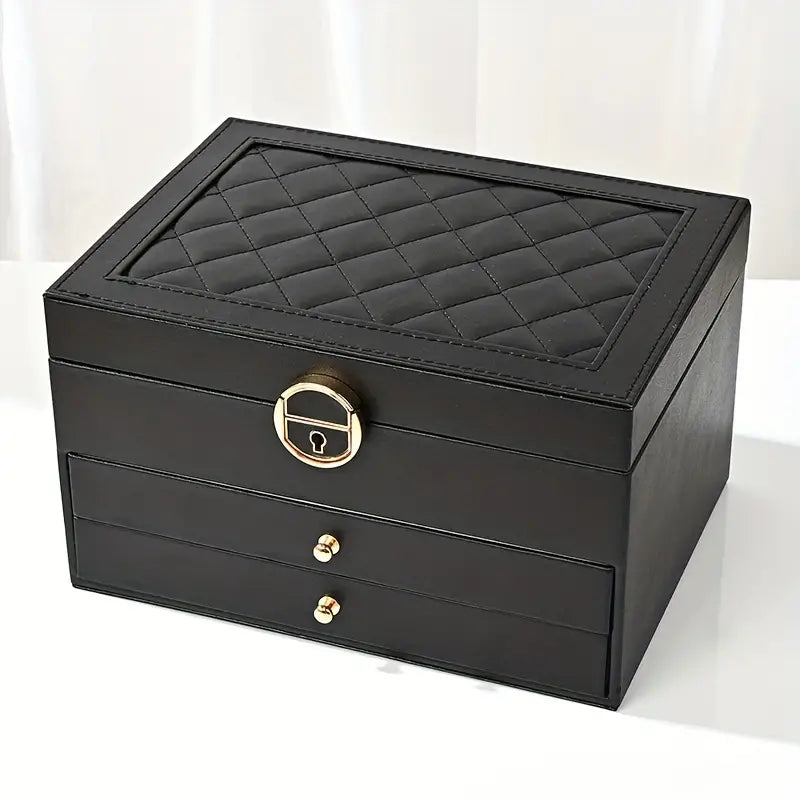Elegant 3-tier leather jewelry organizer. Multi-layer storage for women's accessories & display.