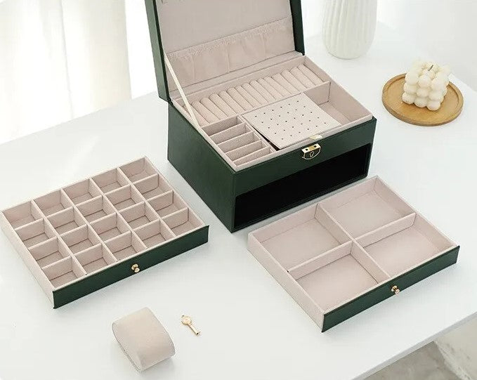 Versatile 3-tier elegant jewelry storage organizer for women. A functional multi-layer box.