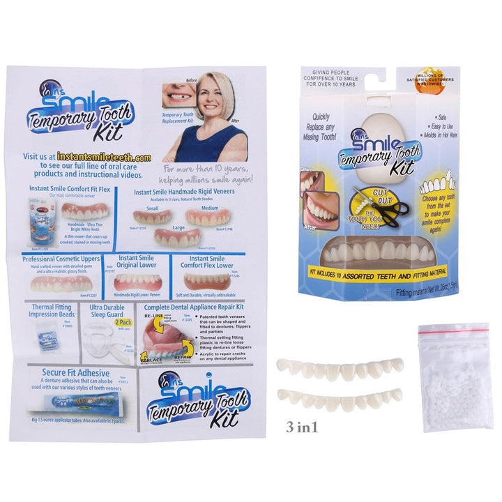 "Natural-look temporary false teeth, realistic design for seamless fit, suitable for men and women, enhances smile."
