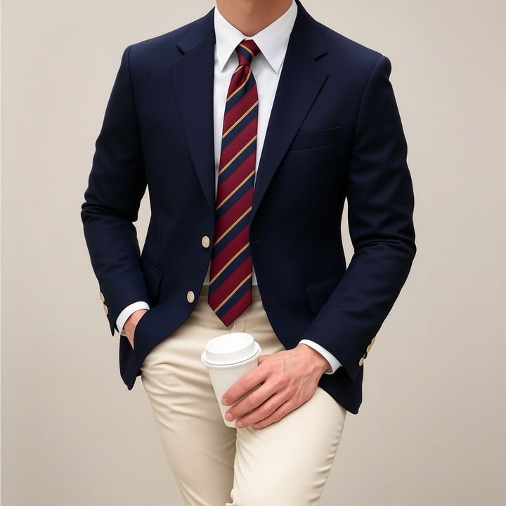 Lightweight men's navy blazer jacket, ideal for spring fashion and formal occasions