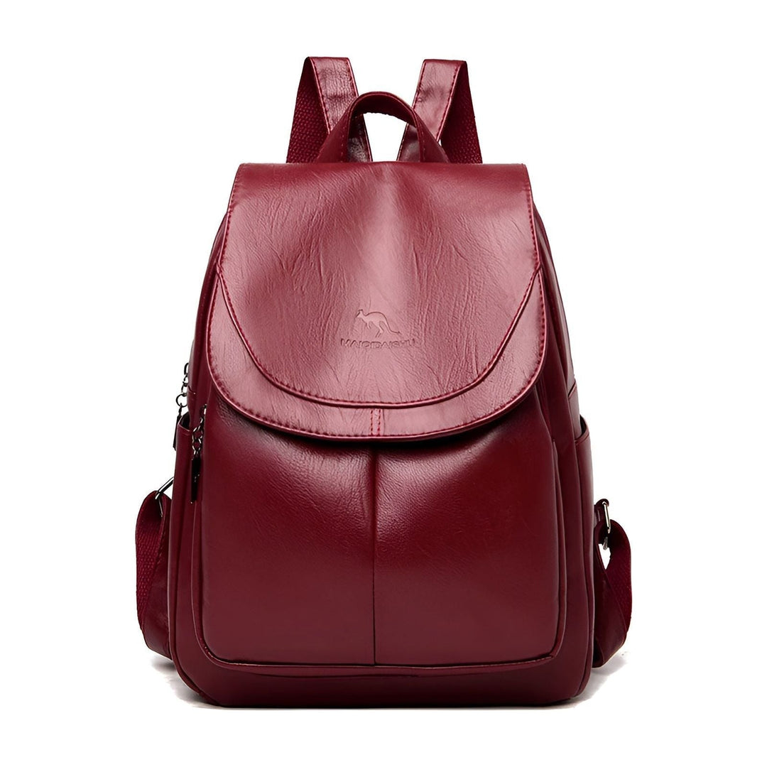 Versatile women's leather rucksack, ideal for office, daily use, or travel. Features comfortable design.