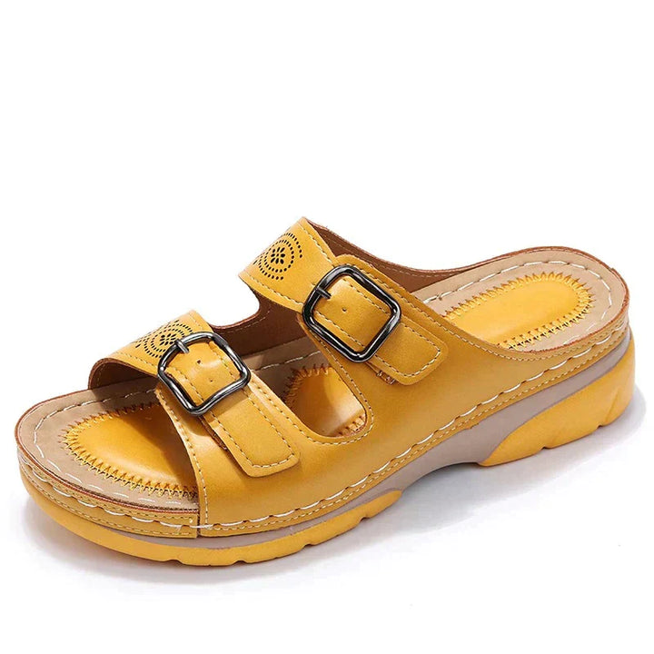 Stylish women's orthopedic comfort sandals, Elena, with practical dual buckle design & supportive wedge heel.