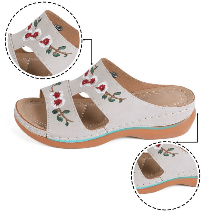 Women's Florina walking sandals with beautiful floral patterns, offering orthopedic support & comfort.