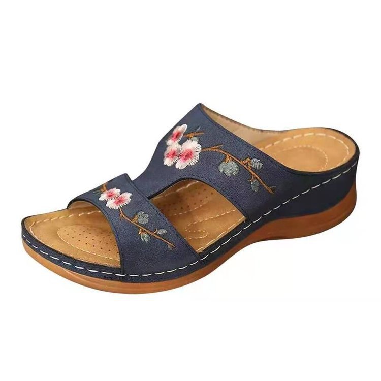 Healthy women's Florina floral orthopedic sandals, providing essential arch support & all-day comfort.