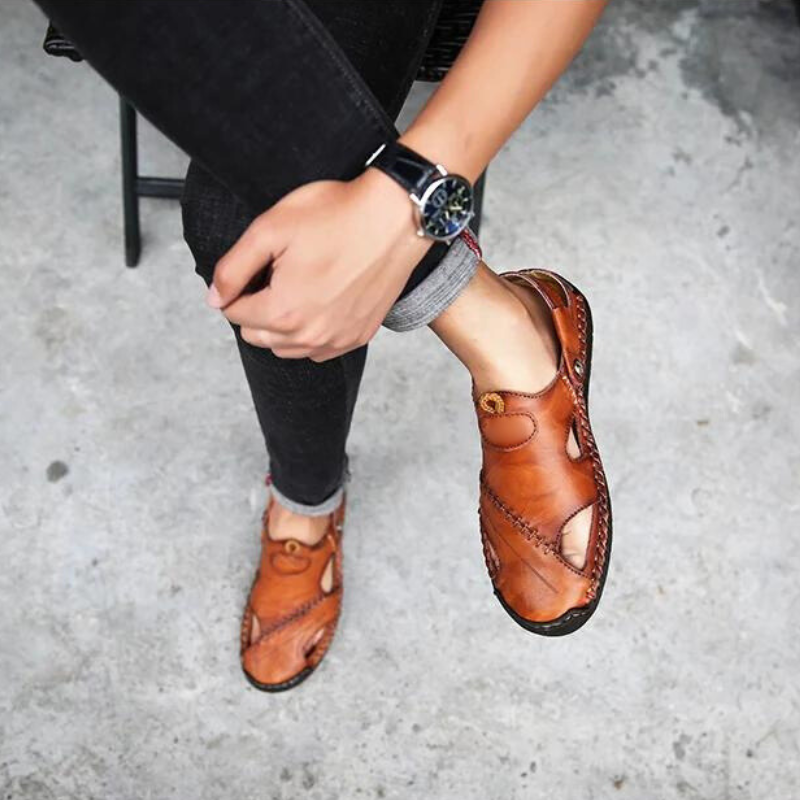 Slip-on men's comfort sandals, orthopedic leather, perfect for summer, casual wear & outdoor activities.