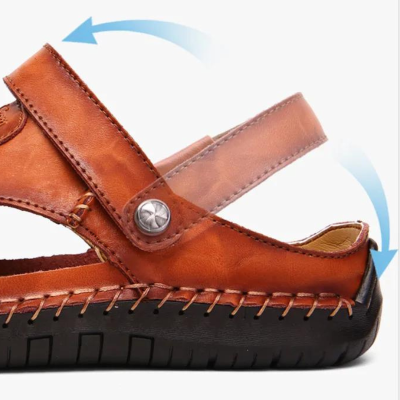 Durable men's orthopedic walking sandals, premium leather, featuring advanced foot support technology.