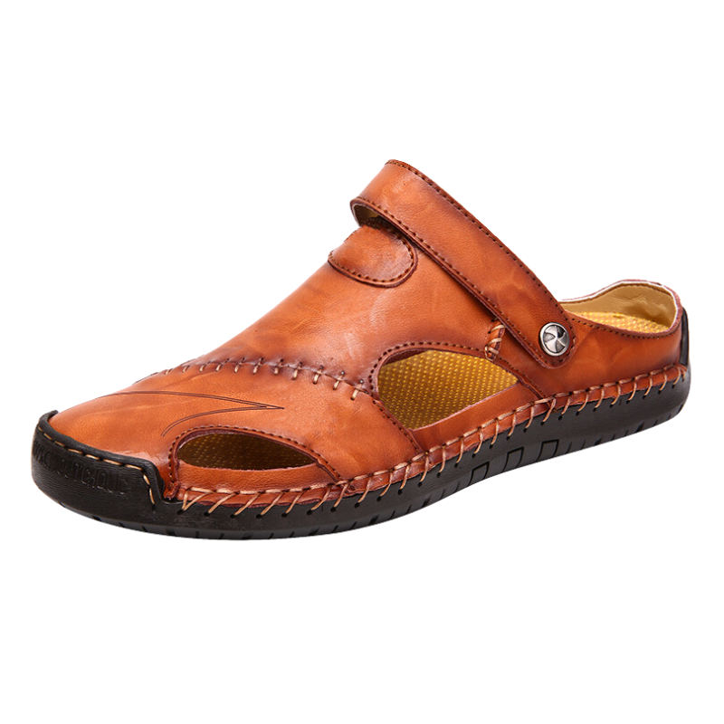 Comfortable men's casual leather sandals, ideal for outdoor leisure & everyday foot support.