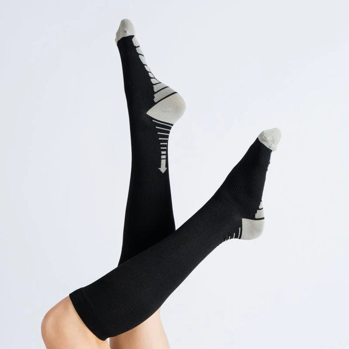 Stylish black and white gentle compression socks, perfect everyday footwear for men and women