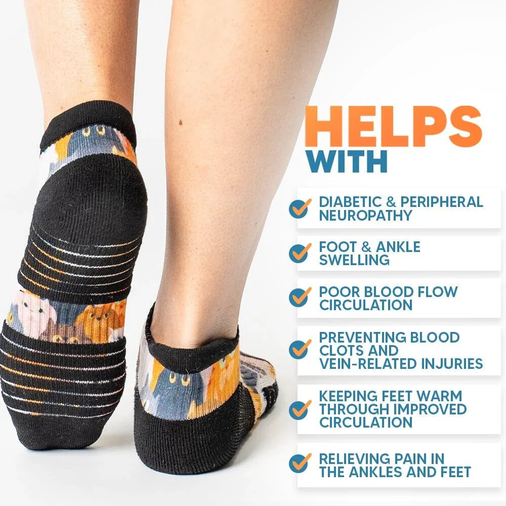 Ankle compression sock stretched, showcasing elasticity & snug fit for optimal support
