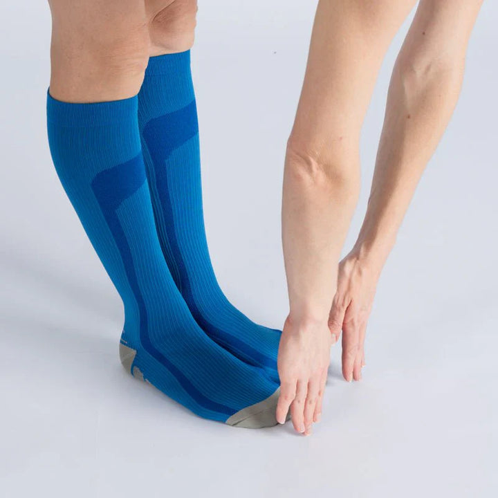 Unisex blue gray compression socks, providing comfortable leg support for all-day wear