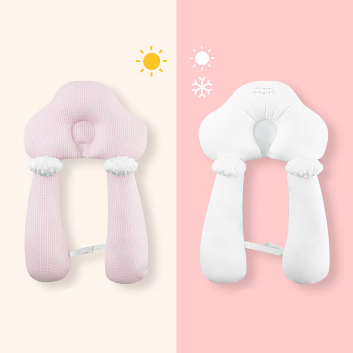 Gentle sleep aid: Organic cotton infant head support pillow, U-shape for baby comfort.
