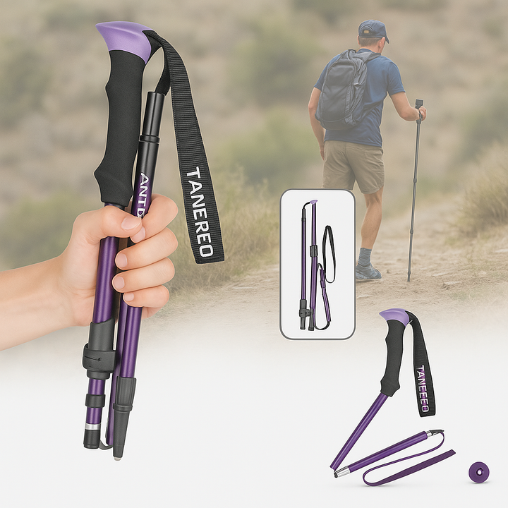 Adjustable trekking poles for hiking & outdoor adventures, essential gear for trails.