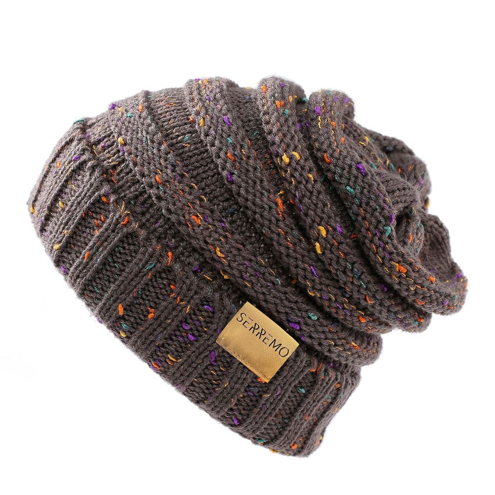 Plum knit winter beanie hat for women, acrylic, cozy cold weather fashion accessory