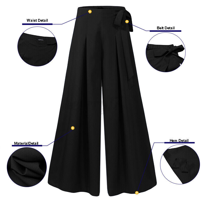 Modern plus-size wide-leg trousers for women, comfortable high-waist design for sophisticated office style.