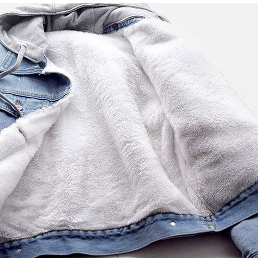 Fashionable plus size women's hooded denim jacket, a versatile staple for fall and winter outfits.