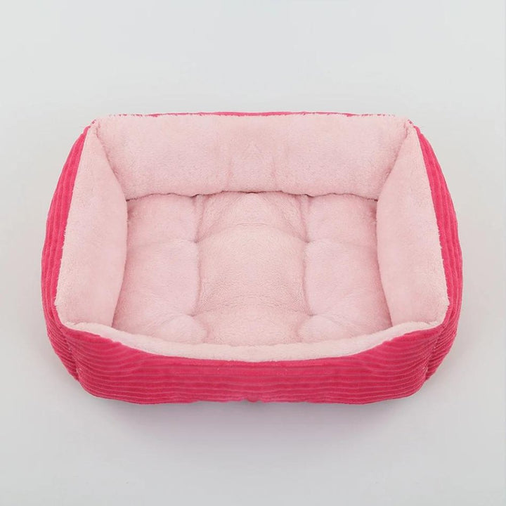 Ultra-soft plush pet bed, washable & non-slip. Provides secure, cozy relaxation for any size dog.