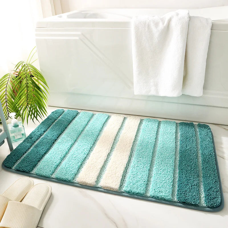 Slate plush microfiber bath rug, super soft & absorbent. Washable non-slip bathroom decor.