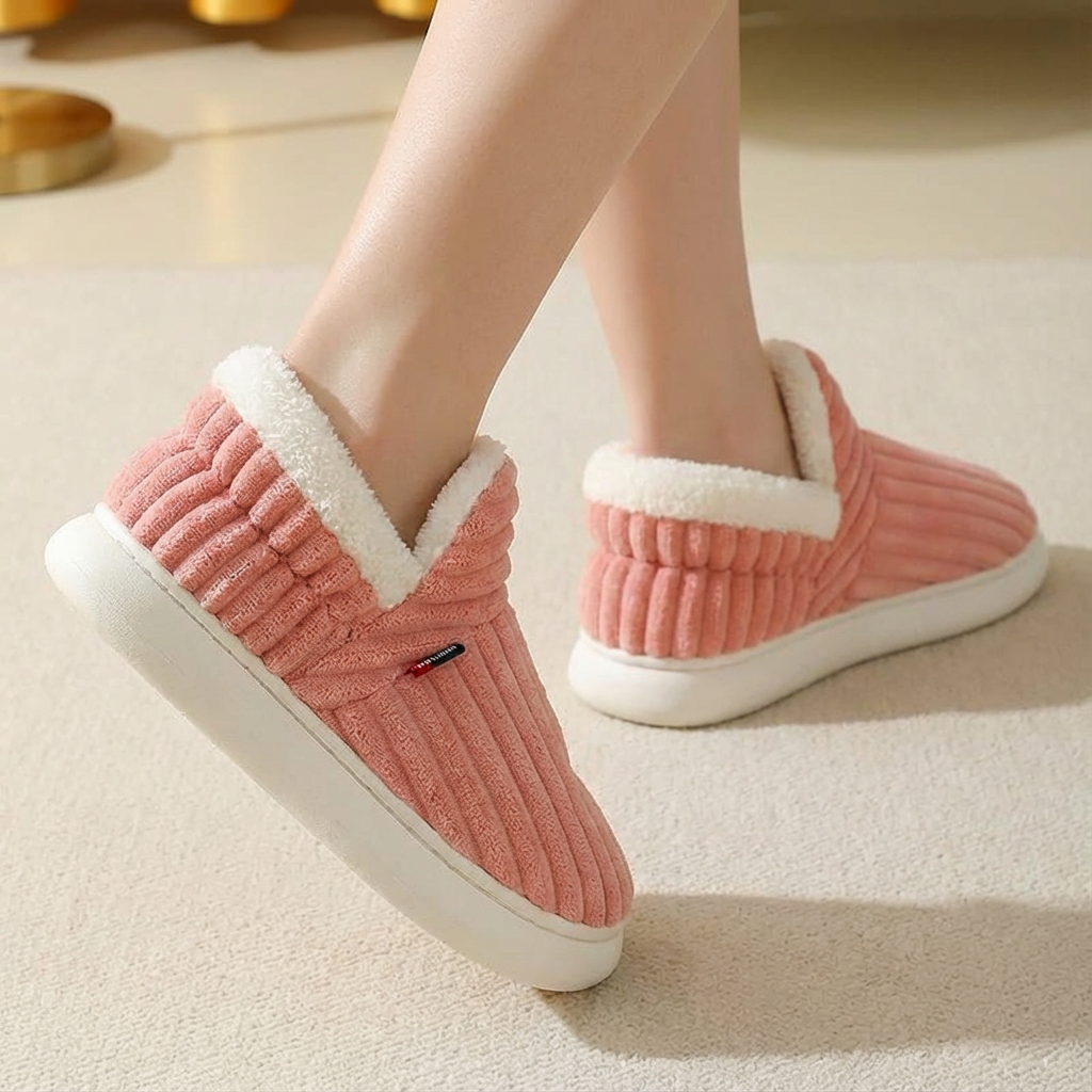 Corduroy unisex indoor slippers, offering plush comfort and an anti-slip sole