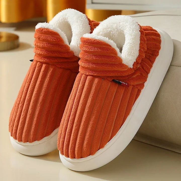 Soft corduroy unisex comfort slippers for indoor use, plush lining, anti-slip footwear