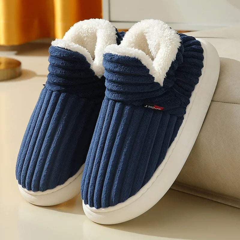 Close-up of plush texture on a unisex comfort slipper, ideal for indoor warmth