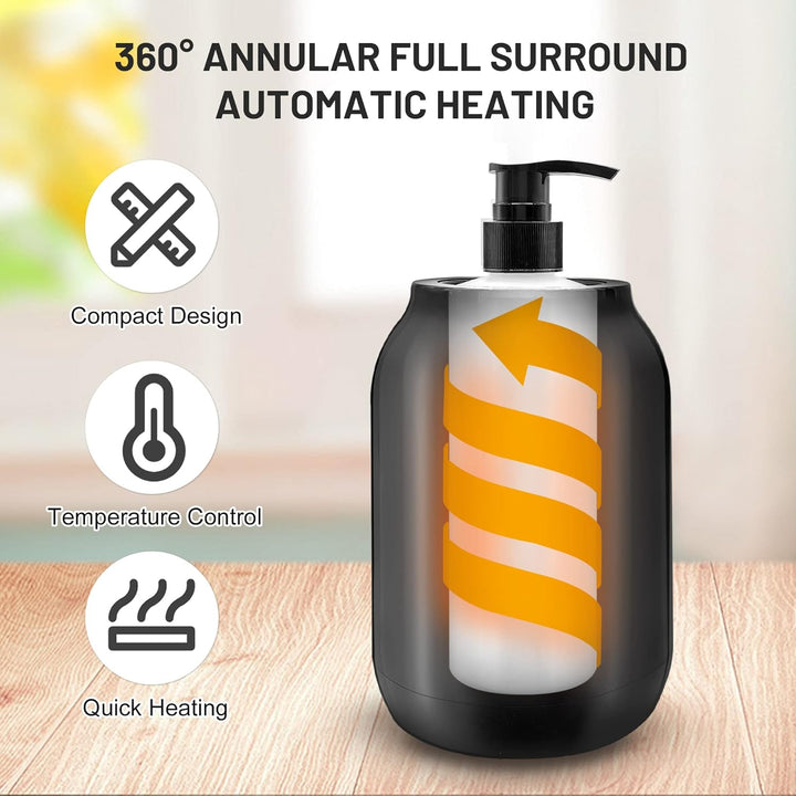 Portable black electric massage oil warmer with digital display, sleek design, compact size, touch controls, max temp 65°C.