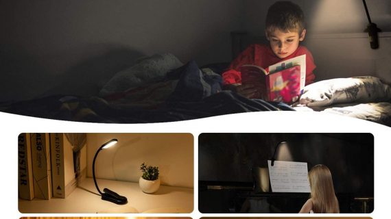 Portable black reading lamp with adjustable clamp, three color modes, and long battery life for custom lighting solutions.