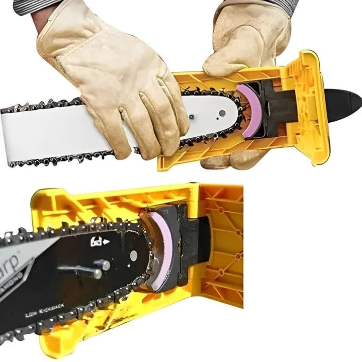 Quick-sharpen utility tool for all chainsaw blades, highly portable for any job.