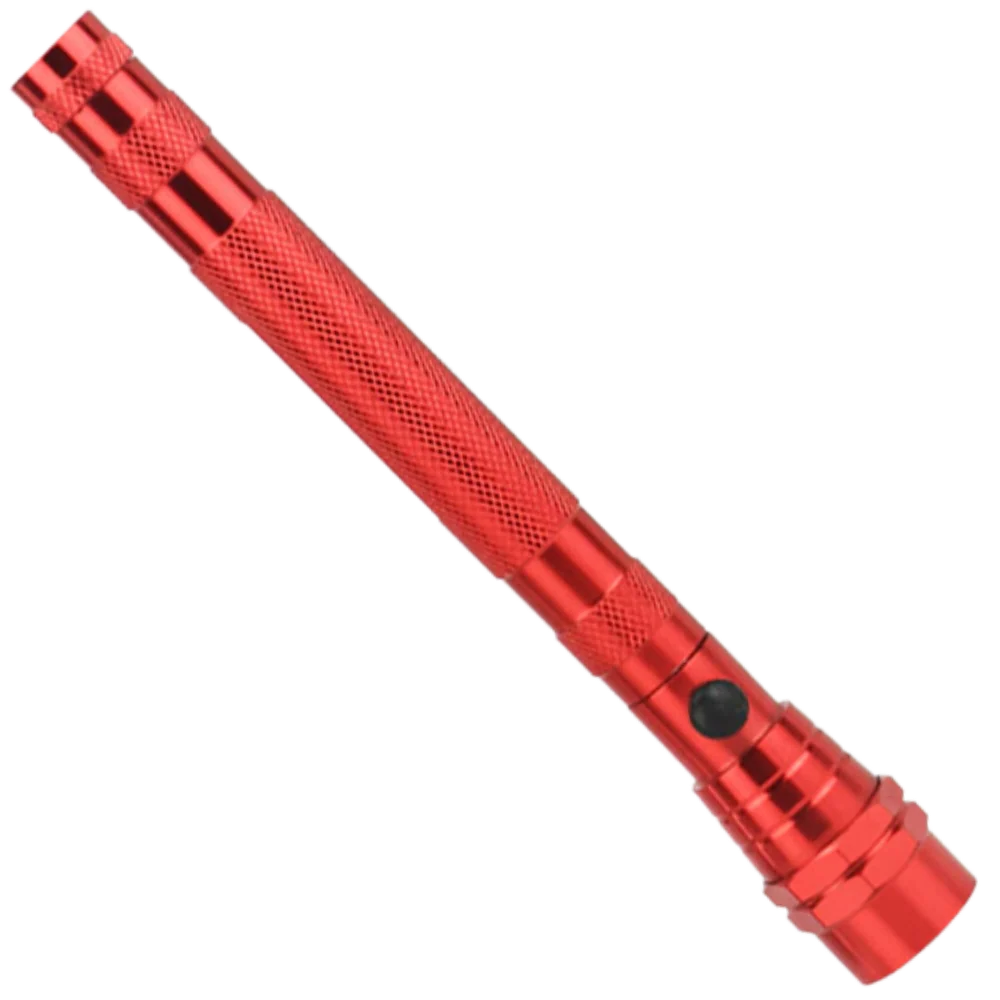 Portable telescopic magnetic LED flashlight with flexible neck, durable metal body, and luminous LEDs for versatile use.