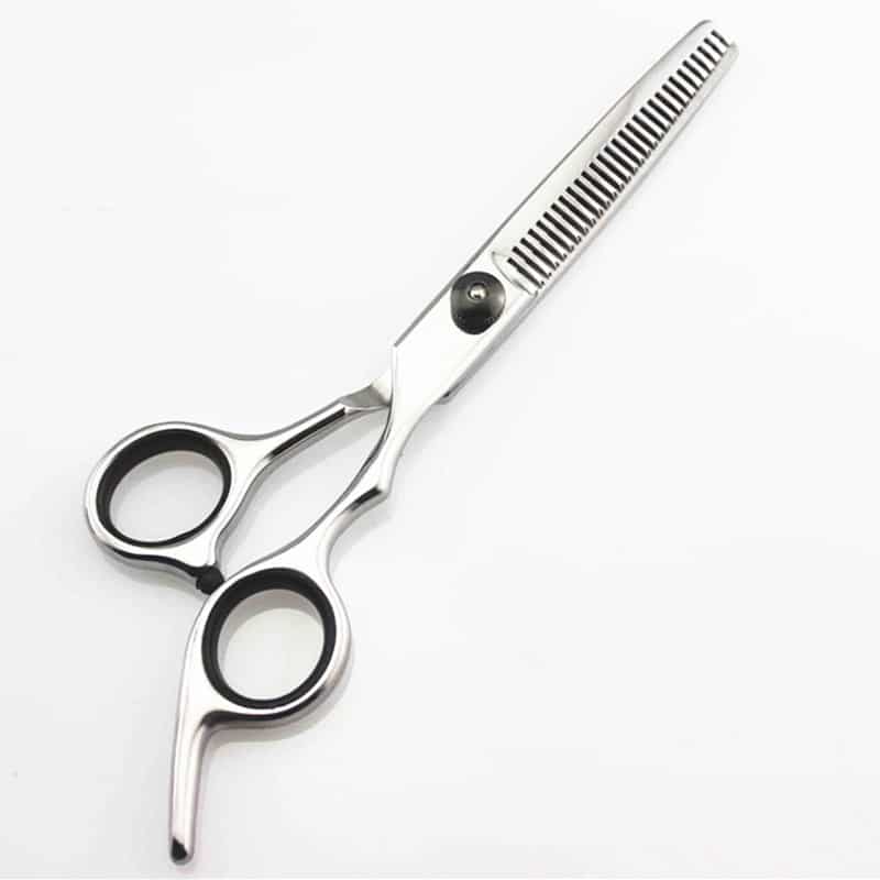 Professional 6-inch hair cutting scissors set with black finish, ergonomic design, includes thinning and cutting scissors.