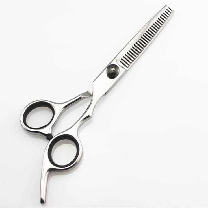 Professional 6-inch hair cutting scissors set with black finish, ergonomic design, includes thinning and cutting scissors.