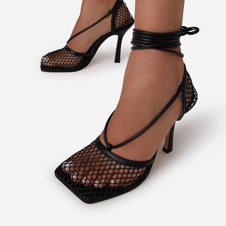 Women's party & dress shoes: elegant pointed toe lace-look pumps with a comfortable block heel. Fashionable.