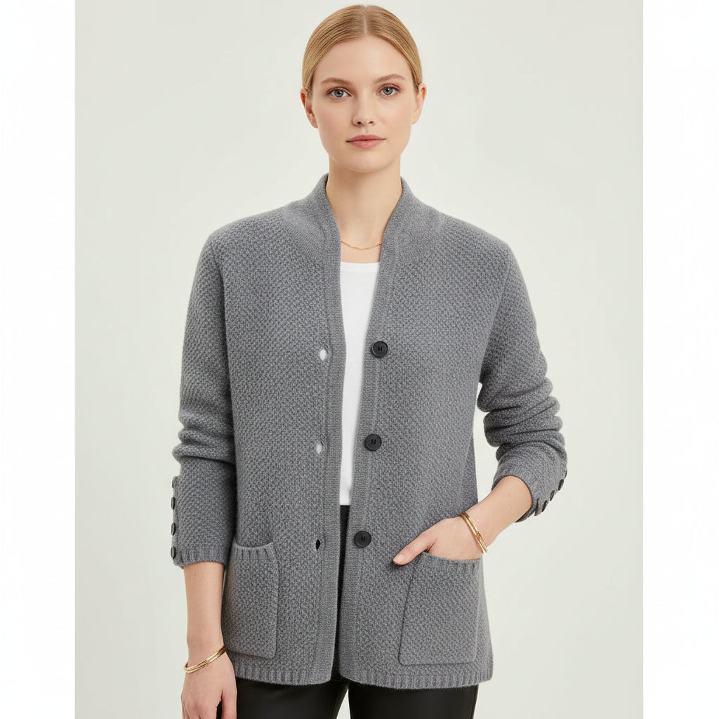 Effortless style with this women's cozy button front jacket. Relaxed fit, long sleeve, and patch pockets for casual layering.