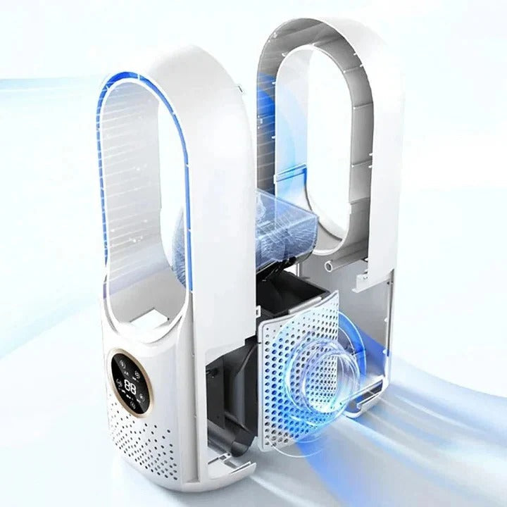 Experience cool relief with this mini bladeless fan; an energy-efficient personal AC.