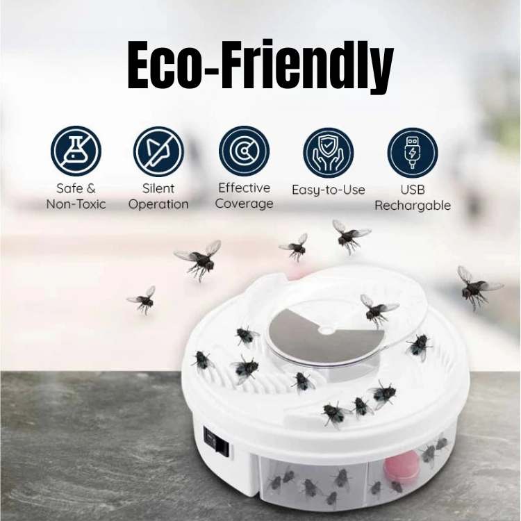 USB powered, chemical-free fly trap. Quiet insect killer for indoor/outdoor pest control, a bug zapper alternative.
