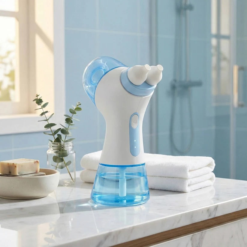 Modern rechargeable nasal cleanser. Dual-action system for comprehensive sinus and congestion relief.